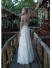 V Neck Ivory Lace Tulle Bohemian Wedding Dress